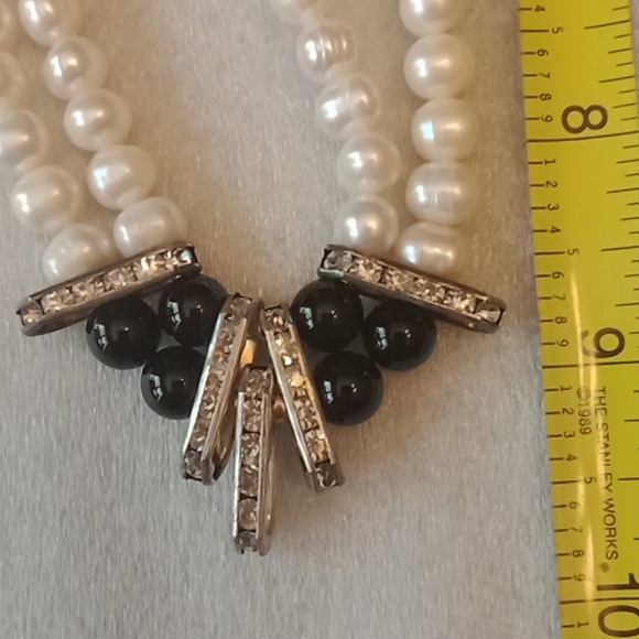 Pearls - Onyx Silver Necklace #551 - Picture 6 of 8